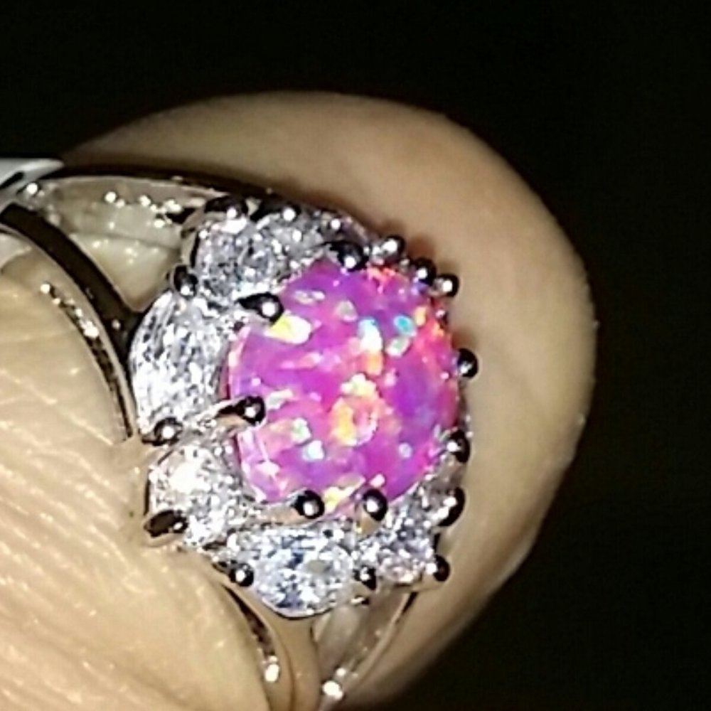 OPAL & WHITE SAPPHIRE RING SILVER PLATED - Picture 6 of 6